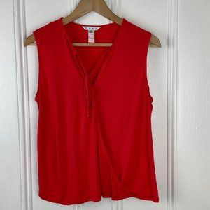 Cabi Red Keyhole Faux Wrap Sleeveless Top
